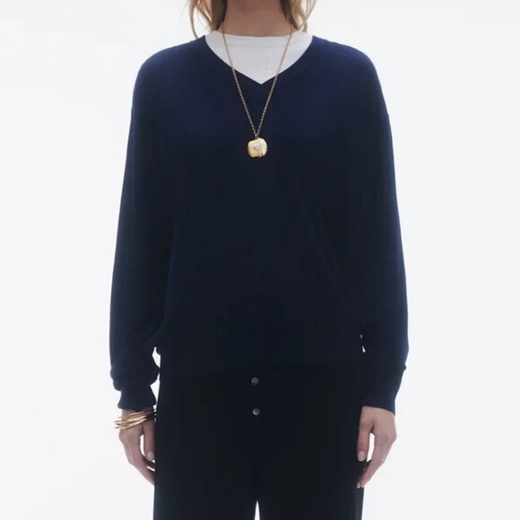 Guest in Residence - The V in Silk/Linen - Midnight - Small - Picture 1 of 16